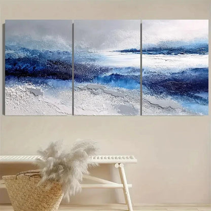 3pcs Blue and White malist, Snow Scene White Wall Art Set Canvas Framed 40x60cm - High Quality Print 100% Australian Made Wall Canvas Ready to Hang - Bella Home Decor
