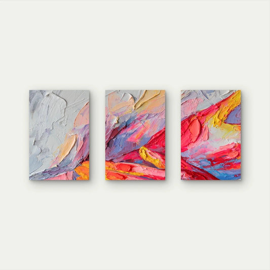 3pcs Textured Pink Abstract Paint Pastels Wall Art Set Canvas Framed 60x90cm - High Quality Print 100% Australian Made Wall Canvas Ready to Hang