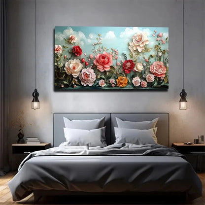 Flowers Blooming In Competition Wall Art Canvas Office Home Room Framed 120x60cm