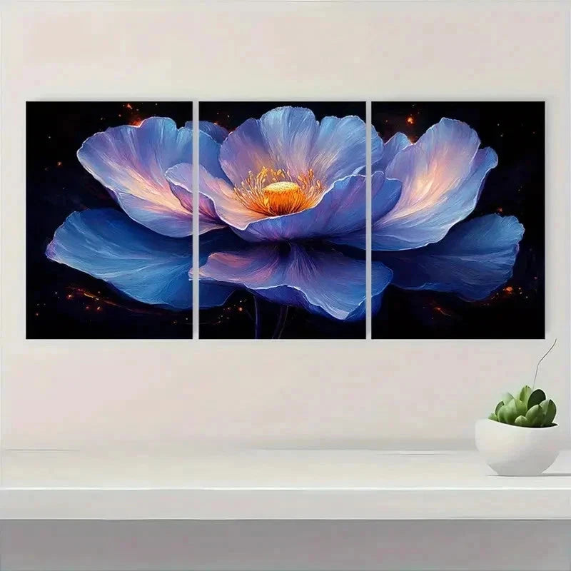 3pcs Vibrant Purple & Blue Floral Perfect Wall Art Set Canvas Framed 60x90cm - High Quality Print 100% Australian Made Wall Canvas Ready to Hang