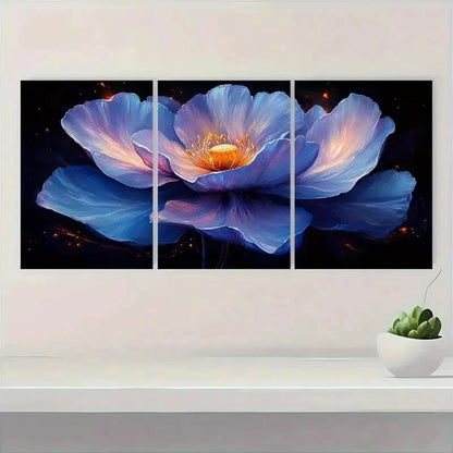 3pcs Vibrant Purple & Blue Floral Perfect Wall Art Set Canvas Framed 60x90cm - High Quality Print 100% Australian Made Wall Canvas Ready to Hang