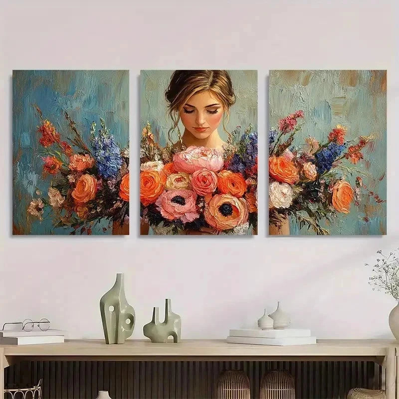 3pcs Bridal Bouquet Elegant Bridal Perfect Wall Art Set Canvas Framed 50x70cm - High Quality Print 100% Australian Made Wall Canvas Ready to Hang - Bella Home Decor