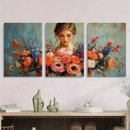 3pcs Bridal Bouquet Elegant Bridal Perfect Wall Art Set Canvas Framed 50x70cm - High Quality Print 100% Australian Made Wall Canvas Ready to Hang - Bella Home Decor