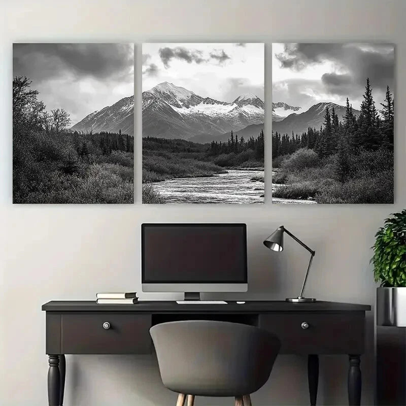 3pcs Soldotna Kenai River Ptarmigan Peak Metal Print Ready to Hang Art - Bella Home Decor