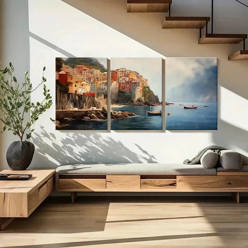 3pcs Serene Harbor & Rocky Coastline Wall Art Canvas Unframed - High Quality Print 100% Australian Made Wall Canvas