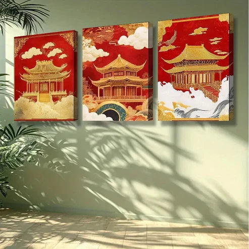 3pcs Pavilion Art Painting Wall Art Set Canvas Unframed - High Quality Print 100% Australian Made Wall Canvas
