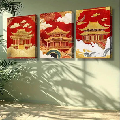 3pcs Pavilion Art Painting Wall Art Set Canvas Unframed - High Quality Print 100% Australian Made Wall Canvas