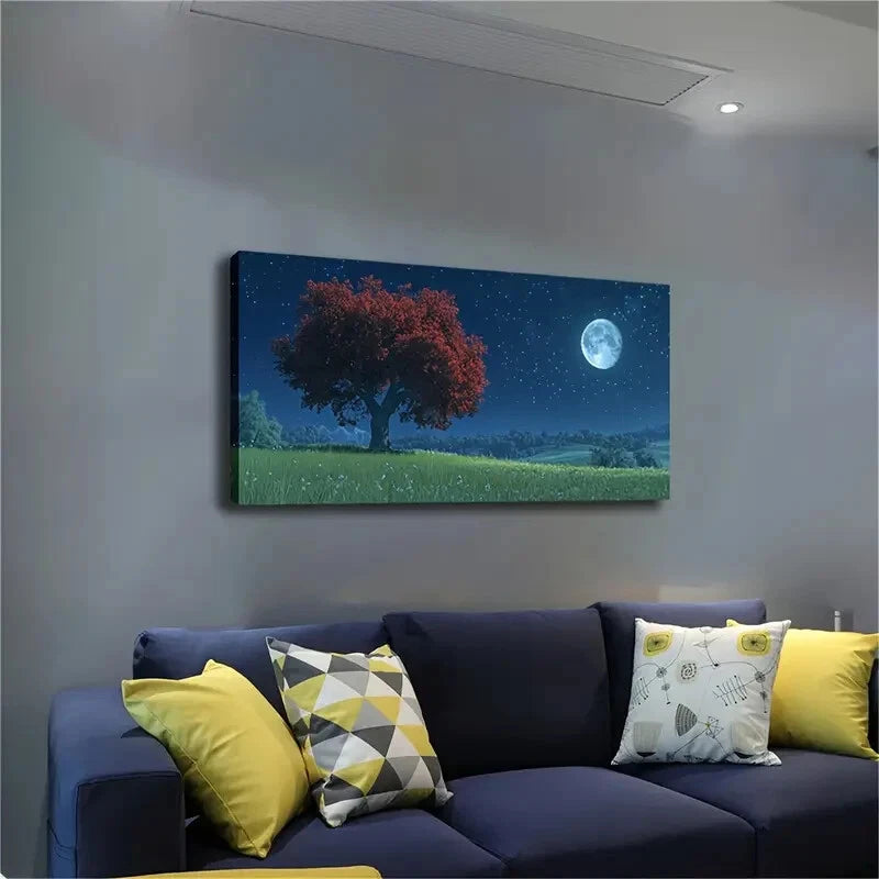 Realistic Red Leaves Starry Wall Art Canvas Office Home Room Framed 120x60cm - Bella Home Decor
