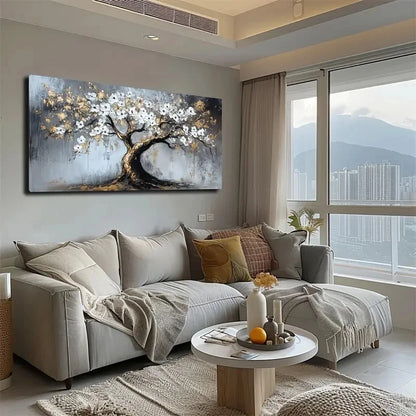 Tree & White Flowers Wall Art canvas office home room framed 120x60cm - Bella Home Decor