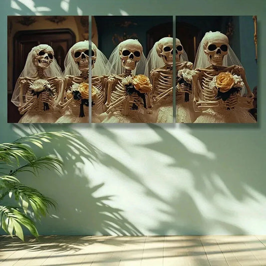 3pcs Skull Brides Group Art Painting Metal Print Ready to Hang Art