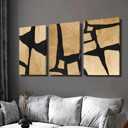 3pcs Geometric Abstract Shape in Beige And Black Wall Art Canvas Unframed - High Quality Print 100% Australian Made Wall Canvas - Bella Home Decor