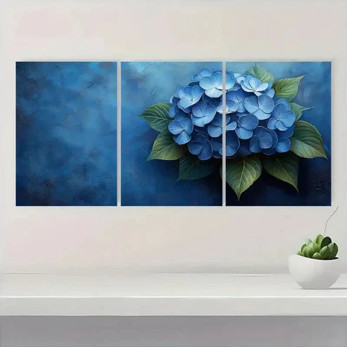 3pcs Blue Hydrangea FR Wall Art Set Canvas Unframed - High Quality Print 100% Australian Made Wall Canvas