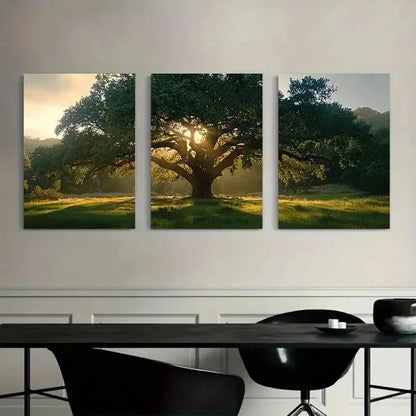 3pcs Majestic Oak Tree Meadow Nature Metal Print Ready to Hang Art - Bella Home Decor