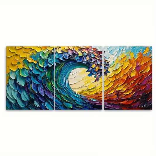 3pcs Vibrant Abstract Wave Colorful Textured Metal Print Ready to Hang Art