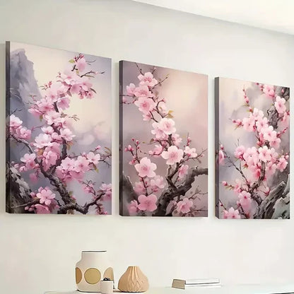3pcs Featuring Delightful Pink Cherry Blossom Wall Art Canvas Unframed - High Quality Print 100% Australian Made Wall Canvas
