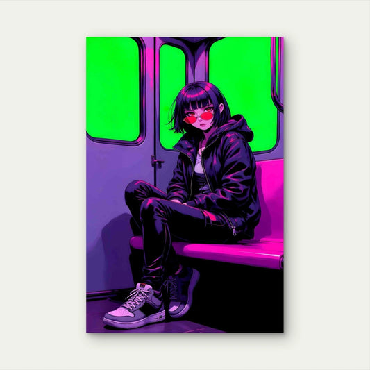 Anime Girl Subway Car 40x60cm Metal Print Ready to Hang