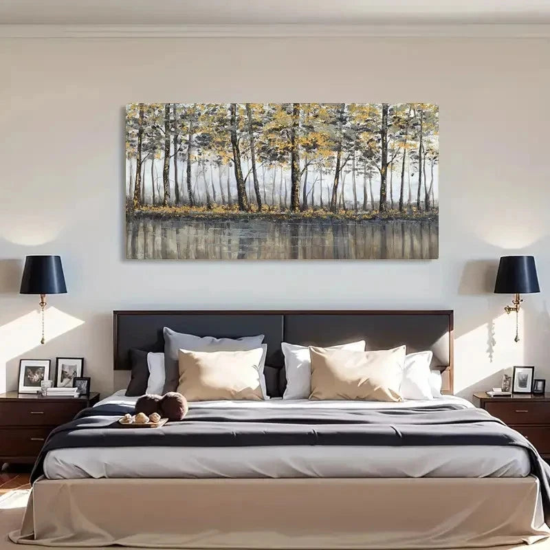 Vintage Birch Woods Autumn Wall Art Canvas Office Home Room Framed 120x60cm