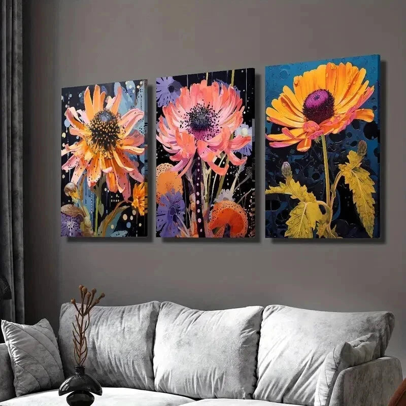 3pcs Cornflowers And Marigolds Designs Wall Art Set Canvas Framed 60x90cm - High Quality Print 100% Australian Made Wall Canvas Ready to Hang