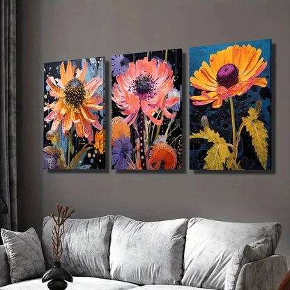 3pcs Cornflowers And Marigolds Designs Wall Art Set Canvas Framed 60x90cm - High Quality Print 100% Australian Made Wall Canvas Ready to Hang