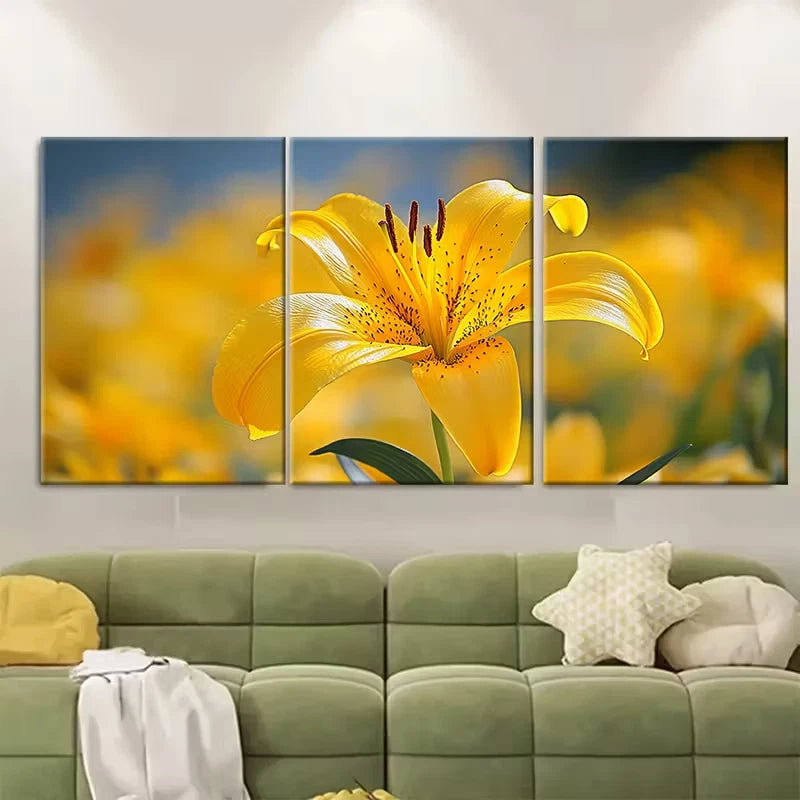3pcs Vibrant Yellow Lily Metal Print Ready to Hang Art