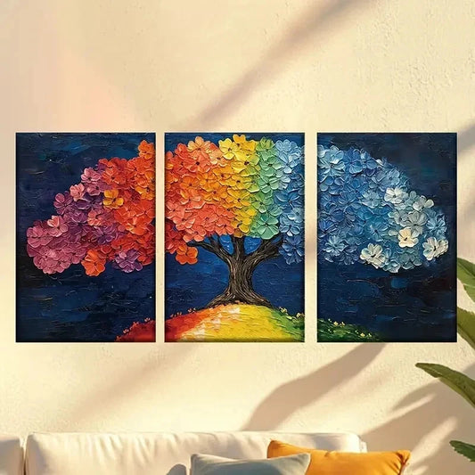 3pcs Colorful tree of life oil painting style Wall Art Set Canvas Framed 50x70cm - High Quality Print 100% Australian Made Wall Canvas Ready to Hang