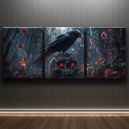 3pcs Raven skull Wall Art Set Canvas Framed 50x70cm - High Quality Print 100% Australian Made Wall Canvas Ready to Hang