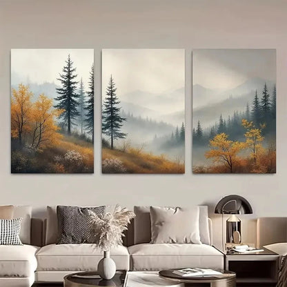3pcs Golden Autumn Mountain Landscape Metal Print Ready to Hang Art - Bella Home Decor