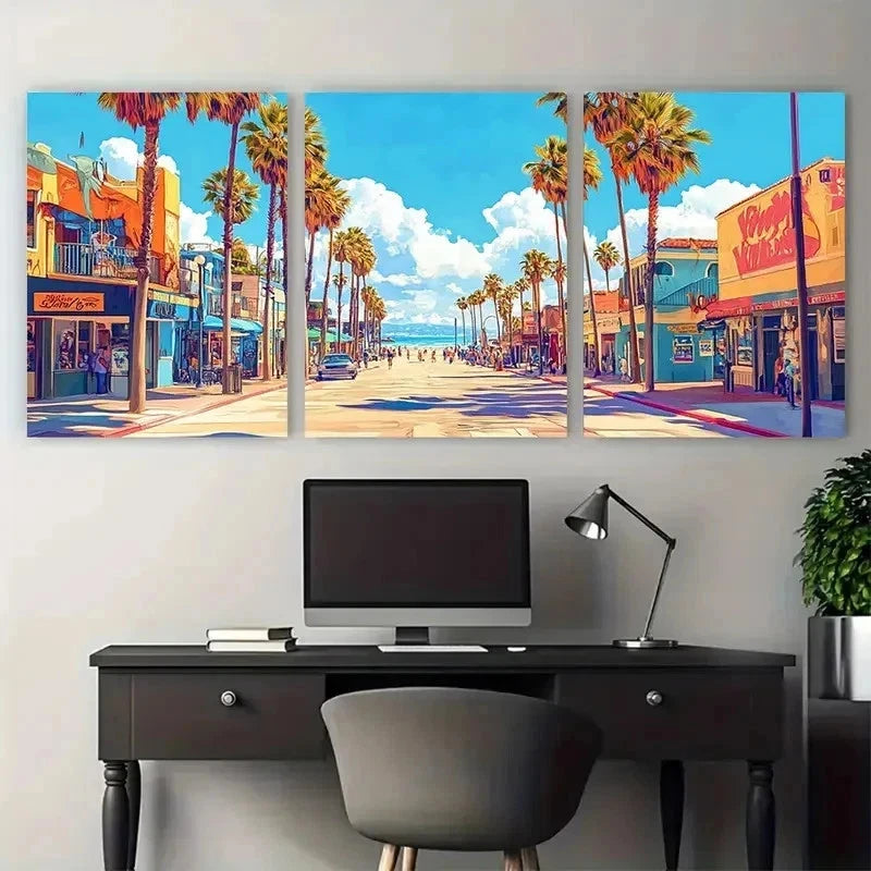 3pcs Venice Beach Décor Los Angeles Perfect Wall Art Set Canvas Framed 60x90cm - High Quality Print 100% Australian Made Wall Canvas Ready to Hang