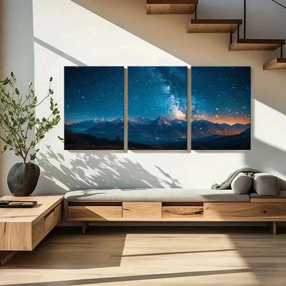 3pcs Mountain Night View Starry Sky Milky Way Wall Art Set Canvas Framed 50x70cm - High Quality Print 100% Australian Made Wall Canvas Ready to Hang