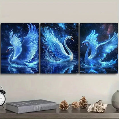 3pcs A magnificent white swan Wall Art Set Canvas Unframed - High Quality Print 100% Australian Made Wall Canvas - Bella Home Decor