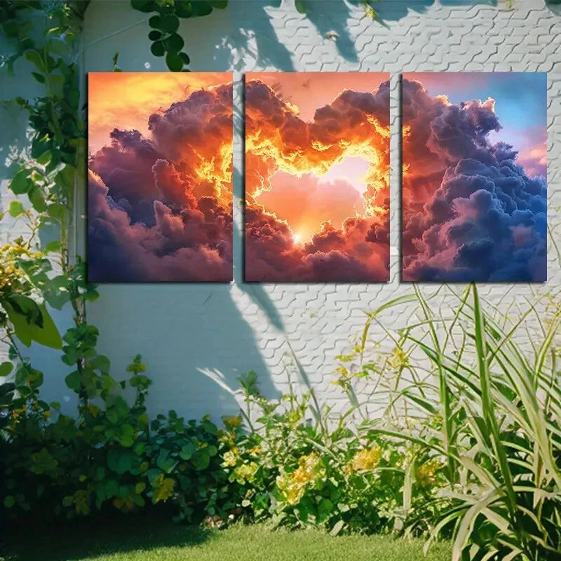 3pcs Vibrant Heart-shaped Cloud Design Metal Print Ready to Hang Art - Bella Home Decor