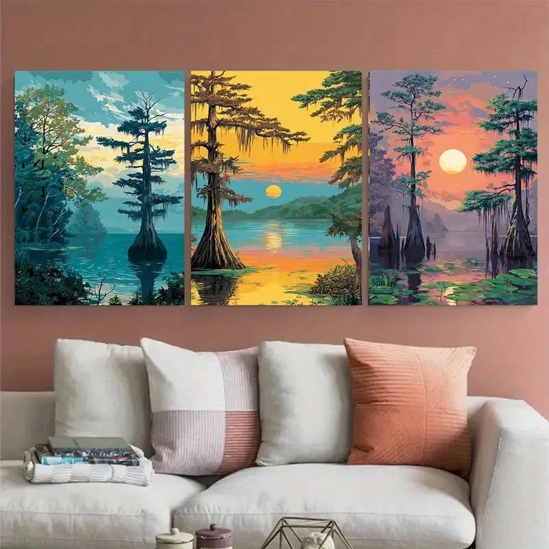 3pcs Louisiana Orleans Bayou Landscape Scene Wall Art Set Canvas Framed 40x60cm - High Quality Print 100% Australian Made Wall Canvas Ready to Hang