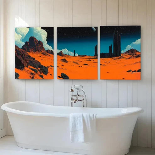 3pcs Futuristic Orange Desert Starry Sky Perfect Wall Art Canvas Unframed - High Quality Print 100% Australian Made Wall Canvas - Bella Home Decor