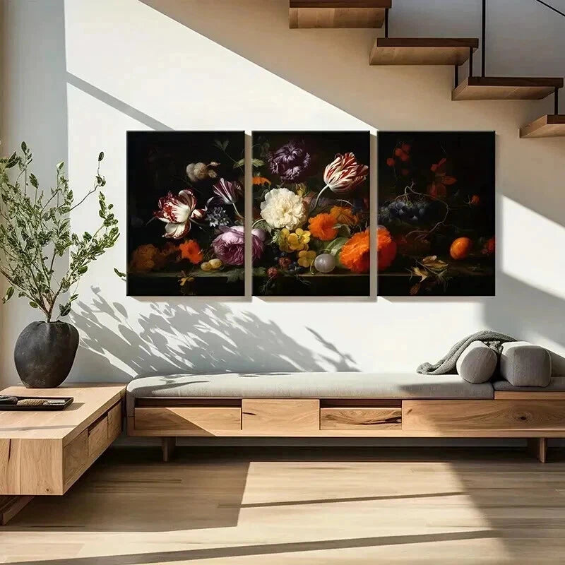 3pcs Floral Arrangement in Rich Colors Wall Art Set Canvas Framed 40x60cm - High Quality Print 100% Australian Made Wall Canvas Ready to Hang - Bella Home Decor