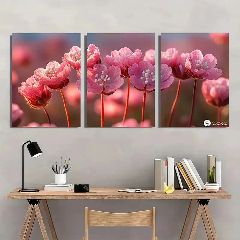 3pcs Armeria Maritima Flower Painting Print Metal Print Ready to Hang Art - Bella Home Decor