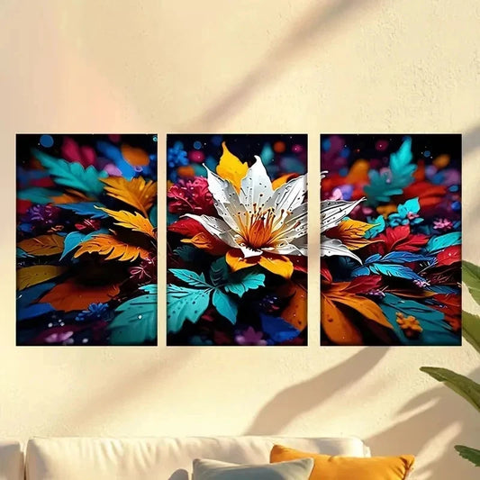 3pcs a flower with colorful leaves Wall Art Set Canvas Framed 40x60cm - High Quality Print 100% Australian Made Wall Canvas Ready to Hang