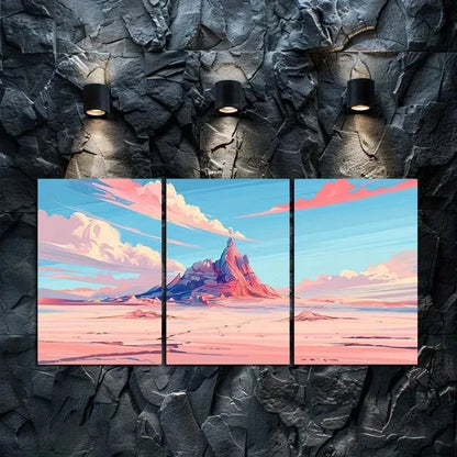 3pcs Unique Pink Landscape Design Metal Print Ready to Hang Art