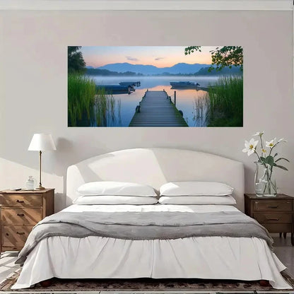 Peaceful Boats And Dock Wall Art Canvas Office Home Room Framed 120x60cm
