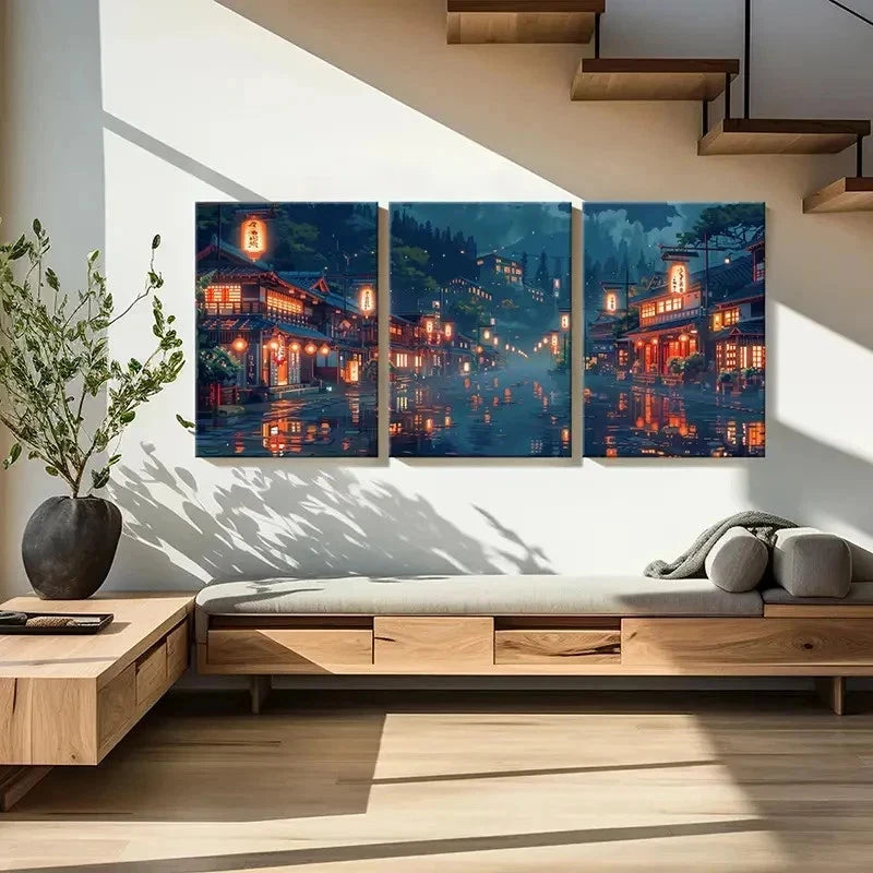 3pcs Chinese Ancient Style Landscape Wall Art Set Canvas Framed 60x90cm - High Quality Print 100% Australian Made Wall Canvas Ready to Hang - Bella Home Decor