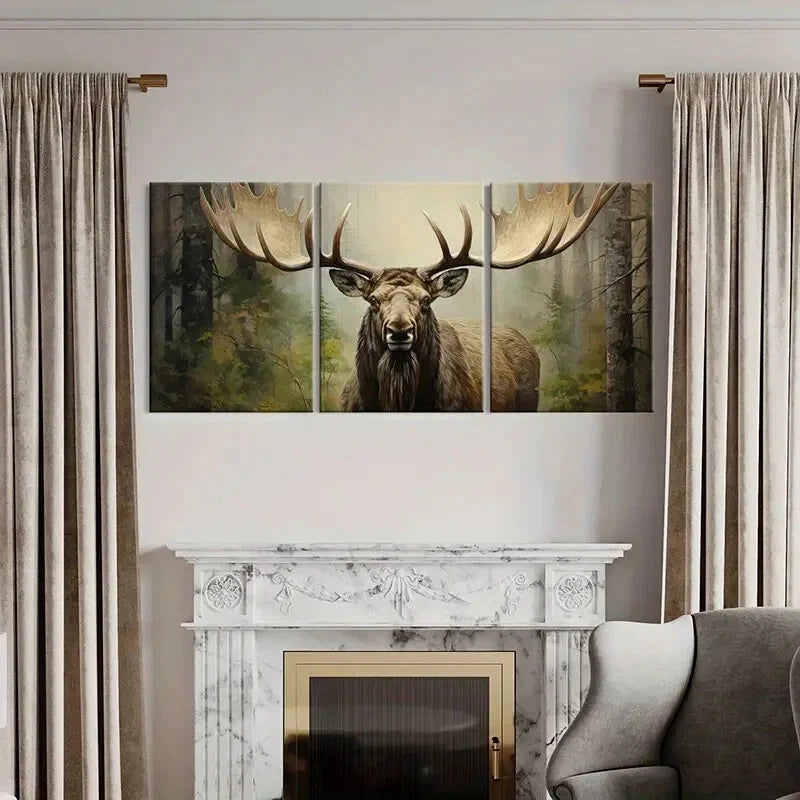 3pcs Majestic Moose Artwork Forest Scene Metal Print Ready to Hang Art - Bella Home Decor