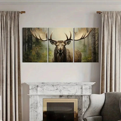 3pcs Majestic Moose Artwork Forest Scene Metal Print Ready to Hang Art - Bella Home Decor