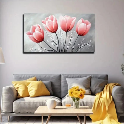 Vibrant Pink Tulips With White Wall Art Canvas Office Home Room Framed 120x60cm