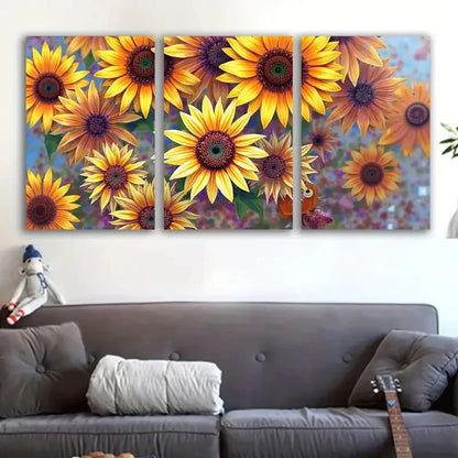 3pcs Sunflower Abstract Yellow Painting Scene Wall Art Set Canvas Framed 50x70cm - High Quality Print 100% Australian Made Wall Canvas Ready to Hang