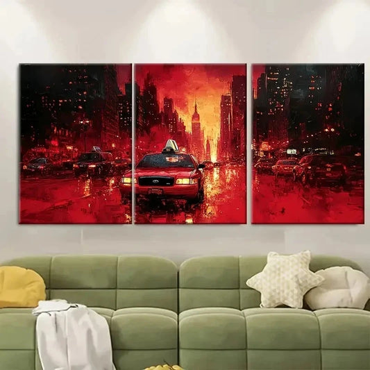 3pcs Urban Cityscape Red Street RS Wall Art Set Canvas Framed 50x70cm - High Quality Print 100% Australian Made Wall Canvas Ready to Hang