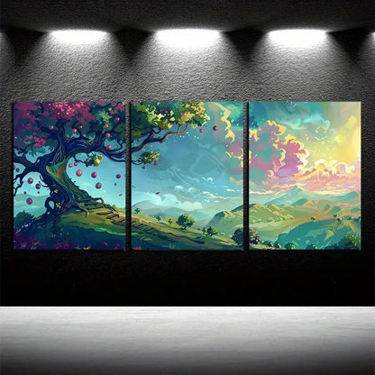 3pcs Orchard Landscape Vibrant Nature Scenes Metal Print Ready to Hang Art - Bella Home Decor