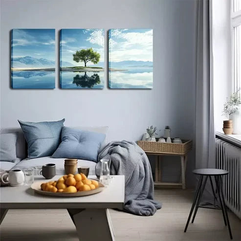 3pcs Tree Reflected In The Lake Wall Art Canvas Unframed - High Quality Print 100% Australian Made Wall Canvas
