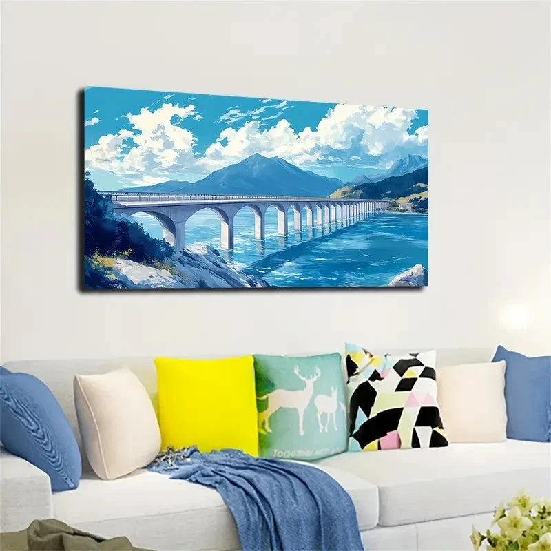 Lake Surface Bridge Wall Art canvas office home room framed 120x60cm - Bella Home Decor