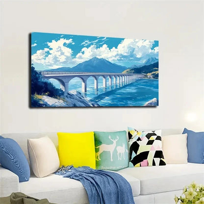 Lake Surface Bridge Wall Art canvas office home room framed 120x60cm - Bella Home Decor