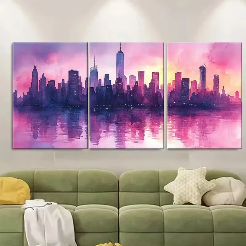 3pcs Pink and Purple Pastel Urban Metal Print Ready to Hang Art