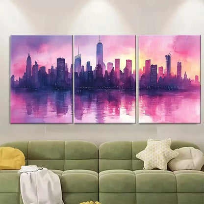 3pcs Pink and Purple Pastel Urban Metal Print Ready to Hang Art